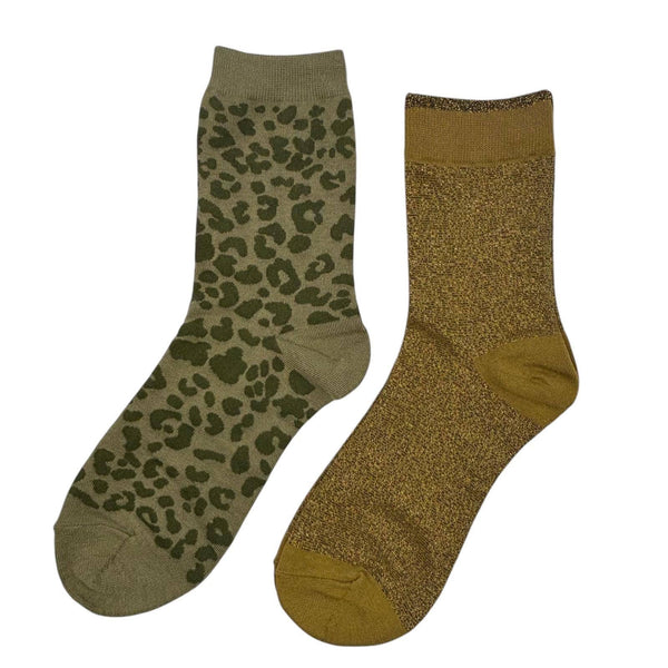 Duo de boîtes de chaussettes Ivy Leopard & Olive Tokyo avec broche Sunray