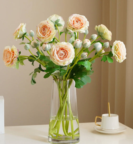 Renoncule artificielle ultra réaliste toucher réel de 46 cm: Rose Begonia