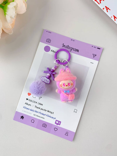 Porte-clés mignon Labubu en vente pour filles, accessoire de clé de voiture: Rose 2
