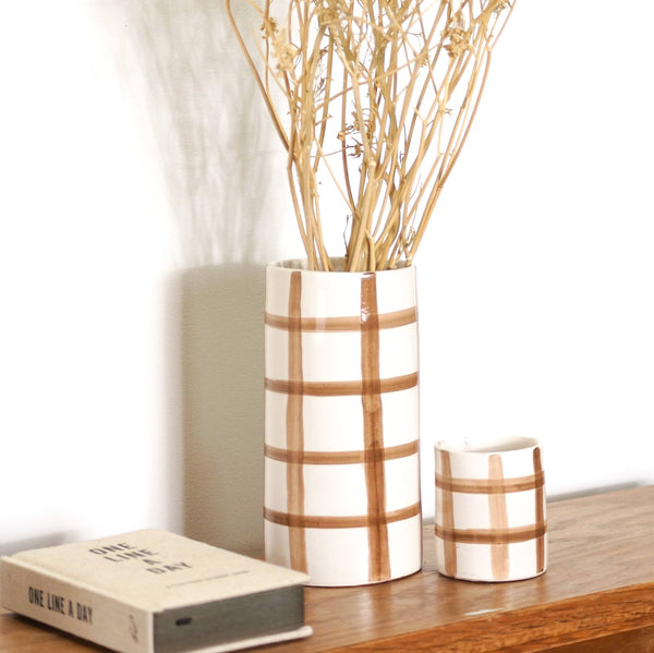 Pots décoratifs en terre cuite - Motif vichy: Taille L