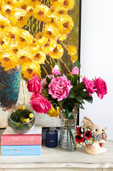 Tige de pivoines réalistes 65 cm avec 2 fleurs - Real Touch: Rose Chaud