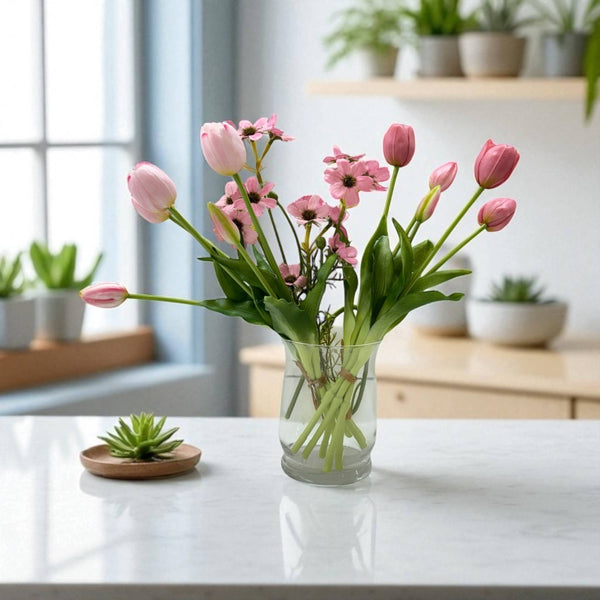 Tulipes réalistes de 41 cm avec 3 fleurs ouvertes et 2 boutons: Hot Pink