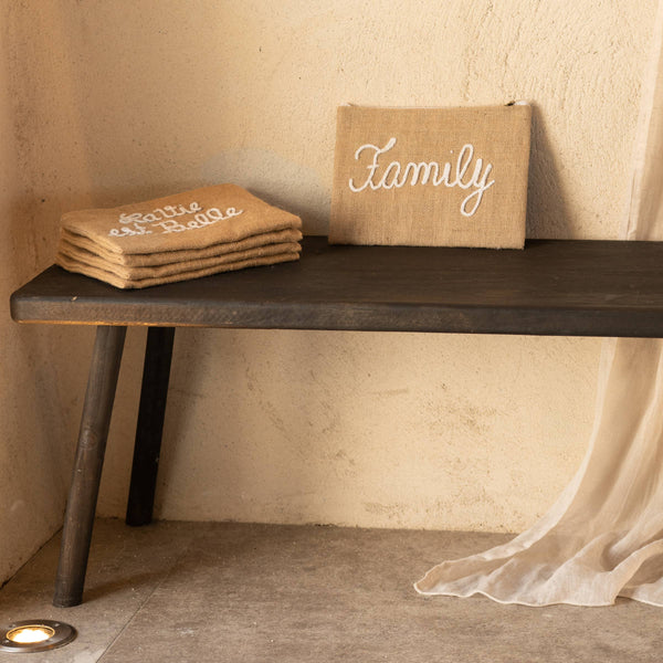 Pochette Jute "Family" blanc