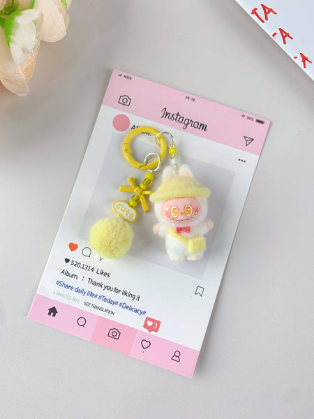 Porte-clés mignon Labubu en vente pour filles, accessoire de clé de voiture: Rose 2